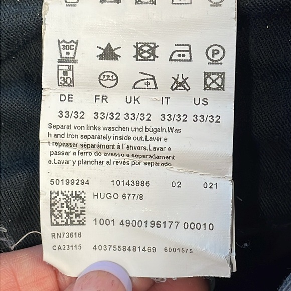 HUGO Hugo Boss Straight Leg Jeans Button Fly Washed Black Faded Look Sz 33 - Picture 9 of 11